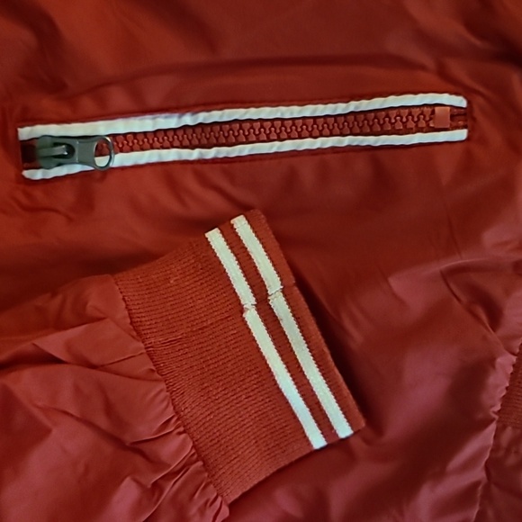 Retro Vintage Style Red w White Piping Hooded Windbreaker Rain Jacket Boys Sz S - Picture 4 of 6